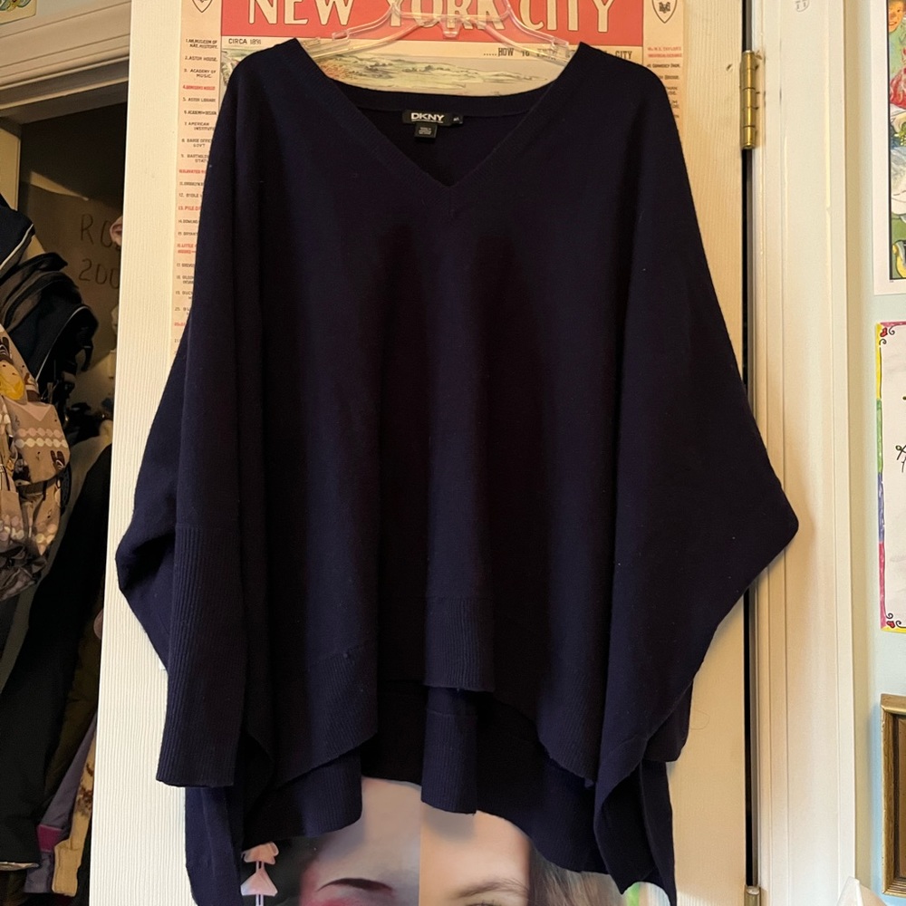DKNY Wool and Cashmere Poncho Sweater L